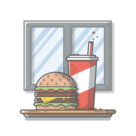 Téléchargez les illustrations : Burger And Soda Cartoon Vector Icon Illustration. Vecteur Premium isolé de concept d'icône de nourriture et de boisson. CartoonStyle plat - en licence libre de droit