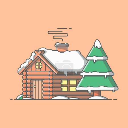 Illustration for Snow Cabin in Winter Cartoon Vector Icon Illustration.Building Holidays Icon Concept Isolated Premium Vector. FlatCartoon Style - Royalty Free Image