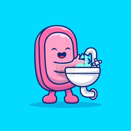 Illustration for Cute Soap Washing Hand Cartoon Vector Icon Illustration.People Medical Icon Concept Isolated Premium Vector. FlatCartoon Style - Royalty Free Image