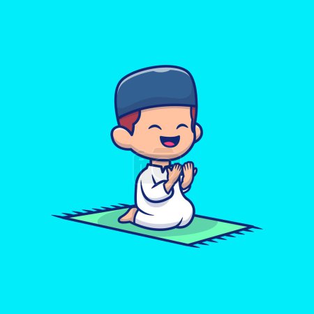 Illustration for Cute Boy Sitting And Praying Cartoon Vector Icon IllustrationPeople Relgion Icon Concept Isolated Premium Vector. FlatCartoon Style - Royalty Free Image