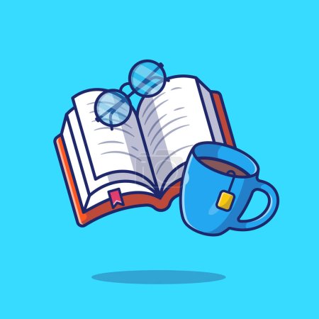 Illustration for Book, Glasses And Coffee Cartoon Vector Icon Illustration. Education Drink Icon Concept Isolated Premium Vector. Flat Cartoon Style - Royalty Free Image