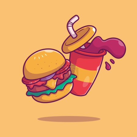 Téléchargez les illustrations : Burger And Soda Cartoon Vector Icon Illustration. Vecteur Premium isolé de concept d'icône de nourriture et de boisson. CartoonStyle plat - en licence libre de droit