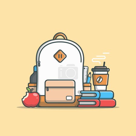 Illustration for Bag, Book, Apple And Coffee Cartoon Vector Icon Illustration.Education Food Icon Concept Isolated Premium Vector. FlatCartoon Style - Royalty Free Image