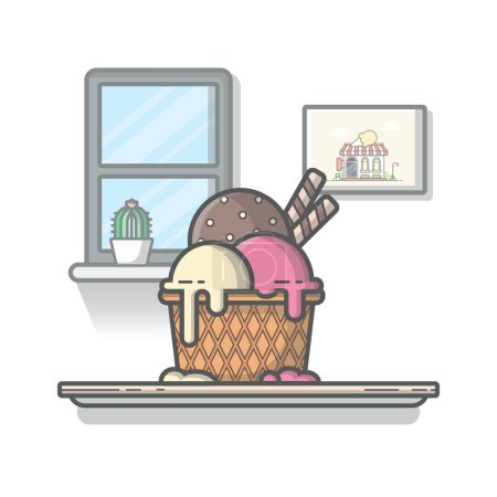 Ilustración de Ilustración del ícono del vector de la historieta del helado. Food BeverageIcon Concept Vector Premium aislado. Estilo plano de dibujos animados - Imagen libre de derechos
