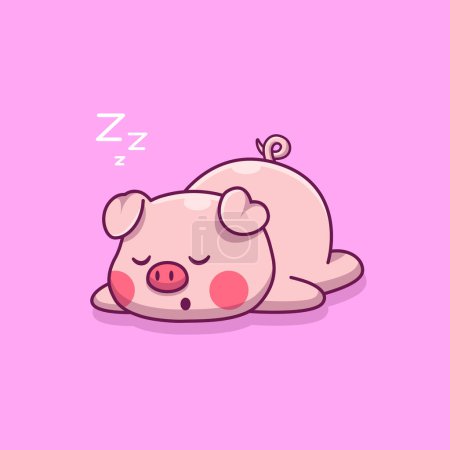 Illustration for Cute Pig Sleeping Cartoon Vector Icon Illustration. AnimalWildlife Icon Concept Isolated Premium Vector. Flat CartoonStyle - Royalty Free Image