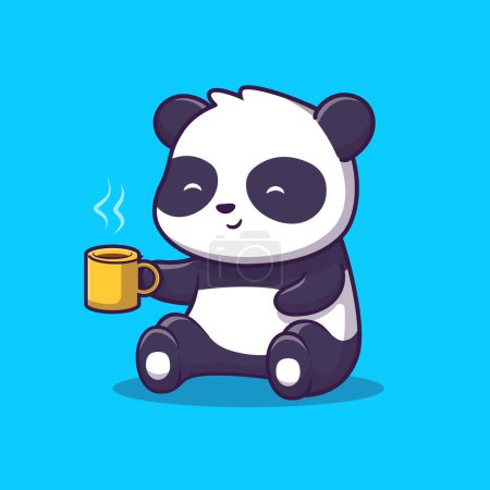 Illustration for Cute Panda Drink Coffee Cartoon Vector Icon Illustration.Animal Food Icon Concept Isolated Premium Vector. FlatCartoon Style - Royalty Free Image