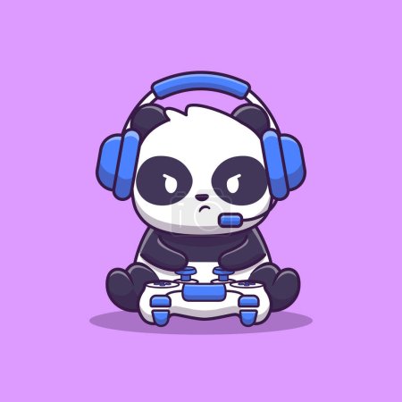 Cute Panda Gaming Cartoon Vector Icon Illustration. AnimalTechnology Icon Concept Isolated Premium Vector. FlatCartoon Style