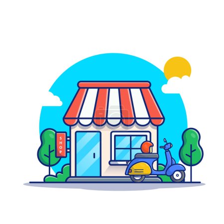 Illustration for Shop Building Cartoon Vector Icon Illustration. BuildingBusiness Icon Concept Isolated Premium Vector. Flat CartoonStyle - Royalty Free Image