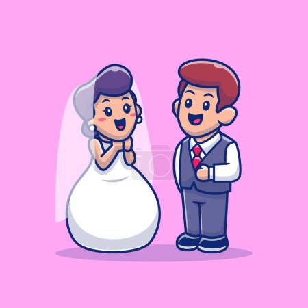 Illustration for Wedding Cartoon Vector Icon Illustration. Couple People IconConcept Isolated Premium Vector. Flat Cartoon Styl - Royalty Free Image