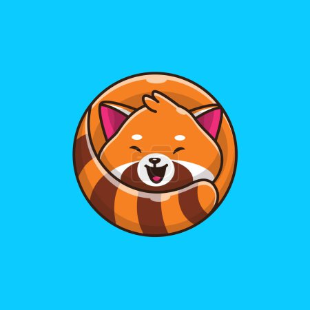 Téléchargez les illustrations : Mignon Happy Red Panda dessin animé vectoriel Icône Illustration.Animal Nature Icône Concept isolé Vecteur Premium. Style de dessin animé plat - en licence libre de droit