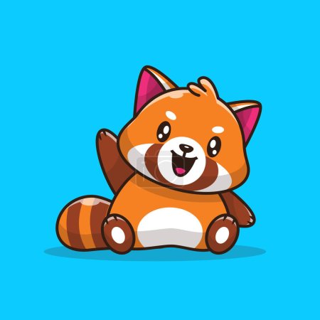 Ilustración de Cute Red Panda Waving Hand Cartoon Vector Icon Illustration.Animal Nature Icon Concept Vector Premium aislado. Estilo FlatCartoon - Imagen libre de derechos