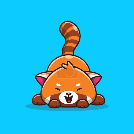 Illustration for Cute Happy Red Panda Cartoon Vector Icon Illustration.Animal Nature Icon Concept Isolated Premium Vector. FlatCartoon Style - Royalty Free Image