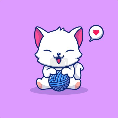 Illustration for Cute Cat Playing Wool Ball Cartoon Vector Icon Illustration.Animal Nature Icon Concept Isolated Premium Vector. FlatCartoon Style - Royalty Free Image