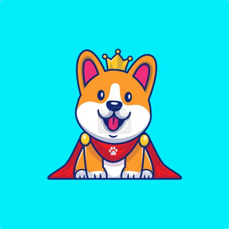 Illustration for Cute King Corgi Dog Cartoon Vector Icon Illustration. AnimalFashion Icon Concept Isolated Premium Vector. Flat CartoonStyle - Royalty Free Image