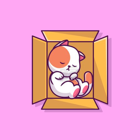 Illustration for Cute Cat Sleeping In The Box Cartoon Vector Icon Illustration.Animal Nature Icon Concept Isolated Premium Vector. FlatCartoon Style - Royalty Free Image