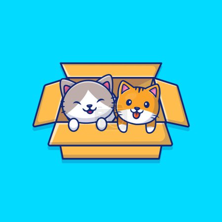 Illustration for Cute Cat Playing In The Box Cartoon Vector Icon Illustration.Animal Nature Icon Concept Isolated Premium Vector. FlatCartoon Style - Royalty Free Image