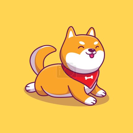 Ilustración de Lindo perro Shiba Inu Dibujos animados Vector Icono Ilustración. AnimalNature Icon Concept Vector Premium aislado. Estilo de dibujos animados plana - Imagen libre de derechos