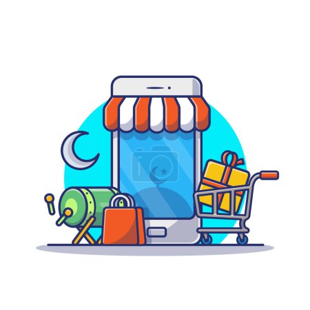Illustration for Ramadan Sale Online Shopping Cartoon Vector IconIllustration. Business Finance Icon Concept Isolated PremiumVector. Flat Cartoon Style - Royalty Free Image