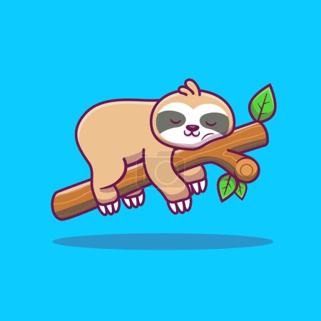 Illustration for Cute Sloth Sleeping On Tree Cartoon Vector Icon Illustration.Animal Nature Icon Concept Isolated Premium Vector. FlatCartoon Style - Royalty Free Image