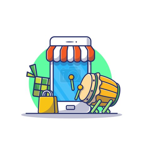 Illustration for Ramadan Sale Online Shopping Cartoon Vector IconIllustration. Business Finance Icon Concept Isolated PremiumVector. Flat Cartoon Style - Royalty Free Image