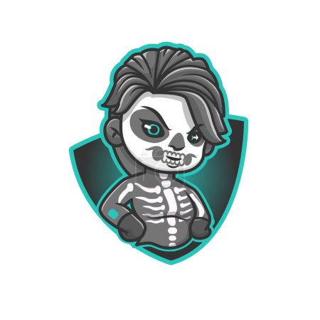 Illustration for Cute Skull Kid Logo Cartoon Vector Icon Illustration. PeopleSign Icon ConceptIsolated Premium Vector. Flat Cartoon Style - Royalty Free Image
