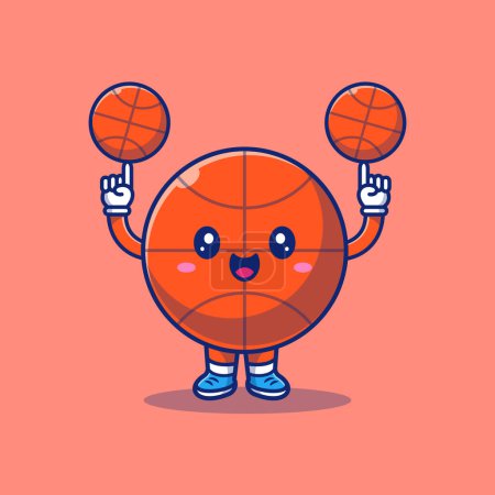 Illustration for Cute Basket Ball Cartoon Vector Icon Illustration. Sport ObjectIcon Concept Isolated Premium Vector. Flat Cartoon Style - Royalty Free Image