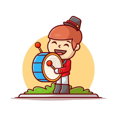 Illustration for Cute Marching Band Drummer Music Cartoon Vector Icon Illustration. People Art Icon Concept Isolated Premium Vector. Flat Cartoon Style - Royalty Free Image