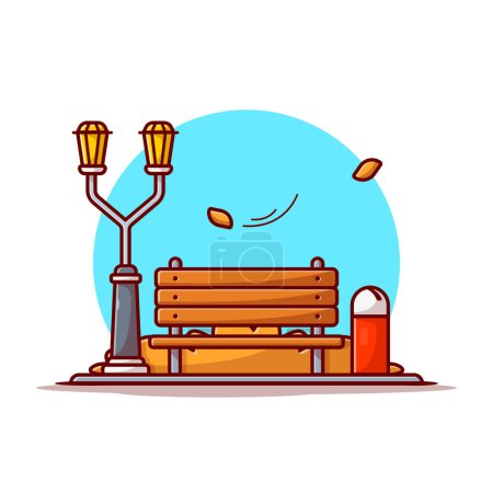 Illustration for Bench in Park with Street Lamp And Trash Cartoon Vector Icon Illustration. Nature Outdoor Icon Concept Isolated Premium Vector. Flat Cartoon Style - Royalty Free Image