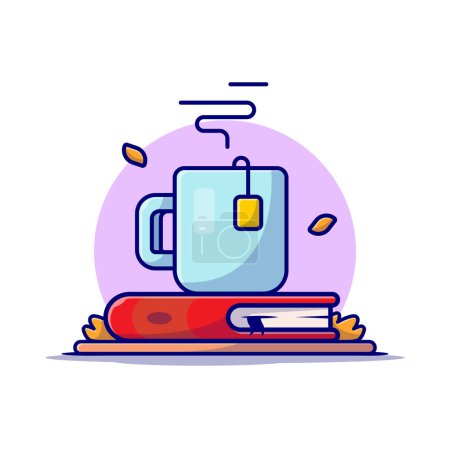 Illustration for Hot Tea with Book Cartoon Vector Icon Illustration. Nature Drink con Concept Isolated Premium Vector. Flat Cartoon Style - Royalty Free Image