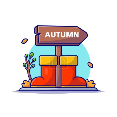 Ilustración de Autumn Sign With Boot Shoes Cartoon Vector Icon Illustration. Naturaleza Objeto Icono Concepto Aislado Vector Premium. Estilo plano de dibujos animados - Imagen libre de derechos