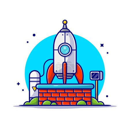 Téléchargez les illustrations : Rocket Testing for Mission and Landing to Moon Cartoon Vector Icon Illustration. Science Technology Icon Concept Isolated Premium Vector. Style de dessin animé plat - en licence libre de droit