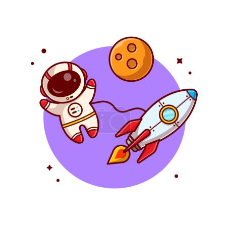 Ilustración de Lindo astronauta flotando con cohete en la ilustración del icono del vector de dibujos animados espaciales. Ciencia Tecnología Icono Concepto Aislado Vector Premium. Estilo plano de dibujos animados - Imagen libre de derechos