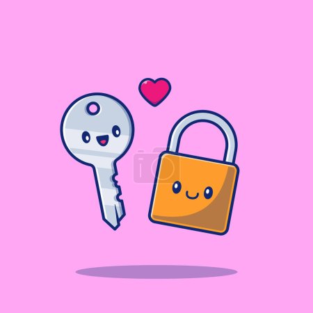 Illustration for Cute Couple of Padlock And Key Vector Icon Illustration. Couple Character Icon Concept Isolated Premium Vector. Flat Cartoon Style - Royalty Free Image