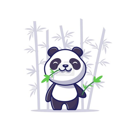 Téléchargez les illustrations : Mignon panda manger bambou dessin animé vectoriel icône illustration. Animal Icon Concept Isolated Premium Vector. Style de dessin animé plat - en licence libre de droit