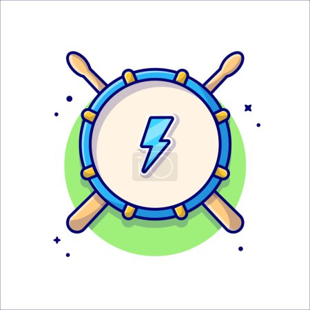 Illustration for Drum Snare Icon with Drum Sticks Music Cartoon Vector Icon Illustration. Art Object Icon Concept Isolated Premium Vector. Flat Cartoon Style - Royalty Free Image