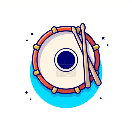 Ilustración de Icono de caja de tambor con palos de tambor Música Dibujos animados Icono de Vector Ilustración. Art Object Icon Concept Vector Premium aislado. Estilo plano de dibujos animados - Imagen libre de derechos