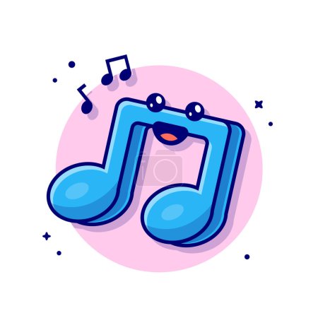 Illustration for Cute Kawaii Music Note Cartoon Vector Icon Illustration. Recreation Object Icon Concept Isolated Premium Vector. Flat Cartoon Style - Royalty Free Image