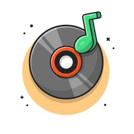 Illustration for Vinyl Disk Music with Tune and Note of Music Cartoon Vector Icon Illustration. Recreation Object Icon Concept Isolated Premium Vector. Flat Cartoon Style - Royalty Free Image