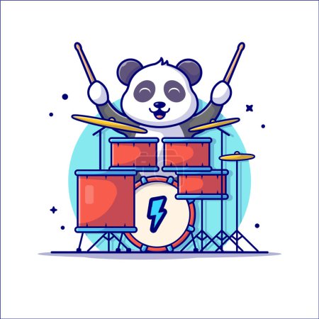 Téléchargez les illustrations : Panda mignon jouant du tambour avec bâton musique dessin animé vectoriel Icône Illustration. Icône d'Art Animale Concept Isolé Premium Vector. Style de dessin animé plat - en licence libre de droit