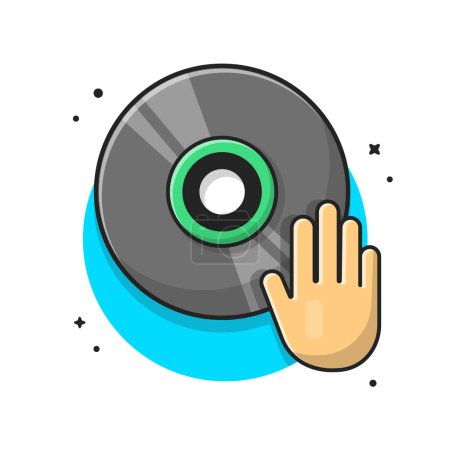 Téléchargez les illustrations : Vinyl Disk Music with Hand DJ Music Illustration d'icônes vectorielles de bande dessinée. Icône d'objet de loisirs Concept Isolated Premium Vector. Style de dessin animé plat - en licence libre de droit
