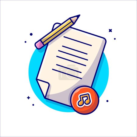 Illustration for Music Lyrics with Pencil, Tune and Note of Music Cartoon Vector Icon Illustration. Art Object Icon Concept Isolated Premium Vector. Flat Cartoon Style - Royalty Free Image