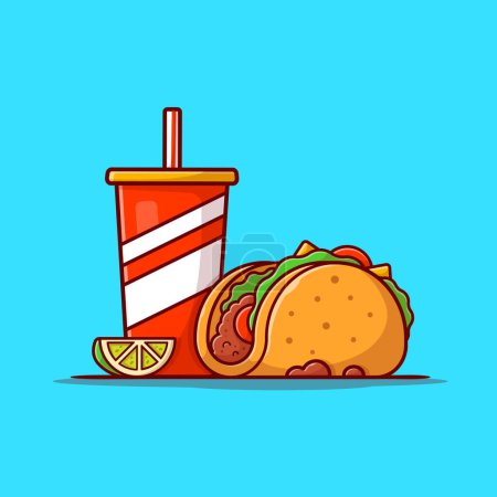 Illustration for Taco Mexican Food with Lemonade Cartoon Vector Icon Illustration. Food And Drink Icon Concept Isolated Premium Vector. Flat Cartoon Style - Royalty Free Image