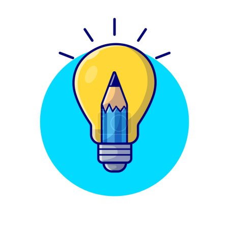 Illustration for Lamp With Pencil Cartoon Vector Icon Illustration. Education Technology Icon Concept Isolated Premium Vector. Flat Cartoon Style - Royalty Free Image