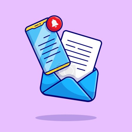 Illustration for Phone With Mail Evenlope Cartoon Vector Icon Illustration. Technology Business Icon Concept Isolated Premium Vector. Flat Cartoon Style - Royalty Free Image