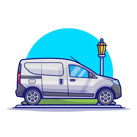 Téléchargez les illustrations : Car Van Cartoon Vector Icon Illustration. Icône de transport terrestre Concept isolé Premium Vector. Style de dessin animé plat - en licence libre de droit