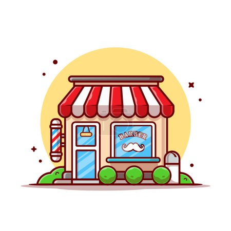 Illustration for Barber Shop With Mustache Icon Cartoon Vector Icon Illustration. Business Building Icon Concept Isolated Premium Vector. Flat Cartoon Style - Royalty Free Image