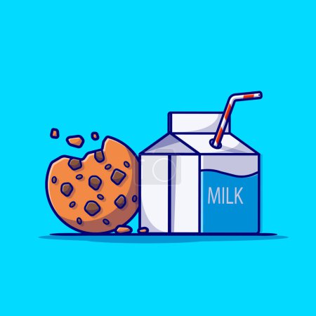 Illustration for Milk Box And Chocolate Cookies Cartoon Vector Icon Illustration. Food And Drink Icon Concept Isolated Premium Vector. Flat Cartoon Style - Royalty Free Image