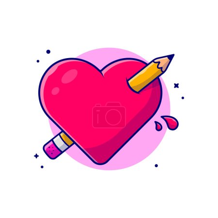 Illustration for Love With Pencil Cartoon Vector Icon Illustration. Art Object Icon Concept Isolated Premium Vector. Flat Cartoon Style - Royalty Free Image