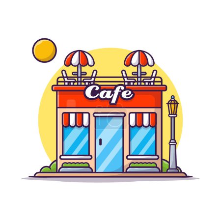 Illustration for Street Cafe Building Cartoon Vector Icon Illustration. Business Building Icon Concept Isolated Premium Vector. Flat Cartoon Style - Royalty Free Image