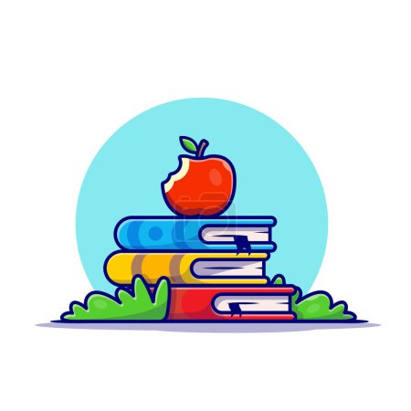 Ilustración de Ilustración del icono del vector de dibujos animados de Apple On Book. Icono de Educación Alimentaria Concepto Vector Premium Aislado. Estilo plano de dibujos animados - Imagen libre de derechos